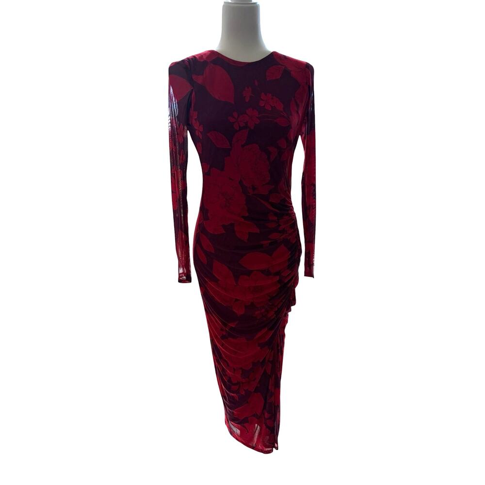 Taylor Women’s Purple/Red Long Sleeve Ruched Maxi Foral Dress, Size 4 - Picture 2 of 16